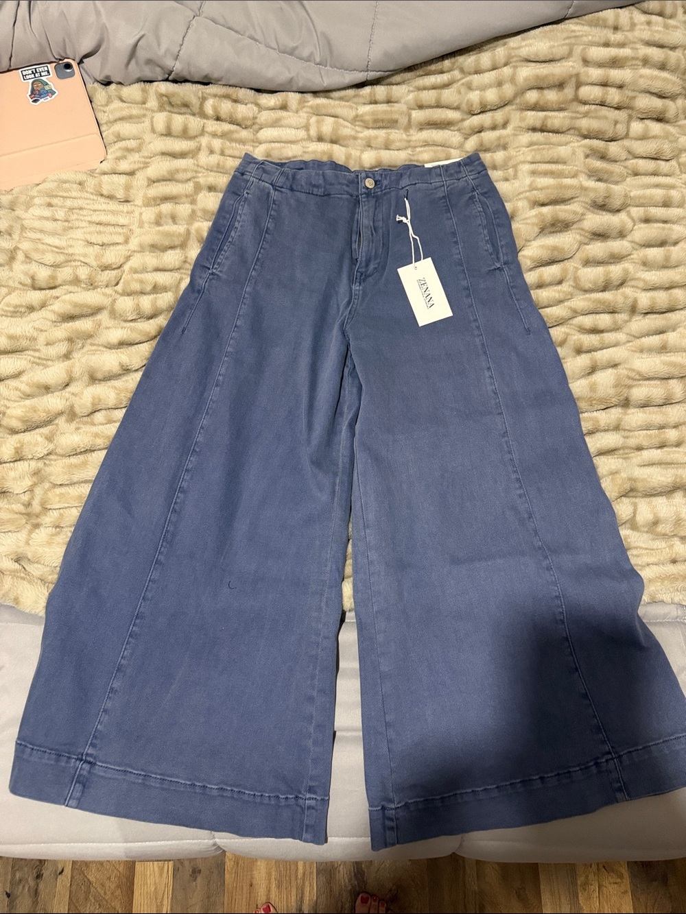 ZENANA Wide Leg Cotton Pants in Blue Size Large NWT